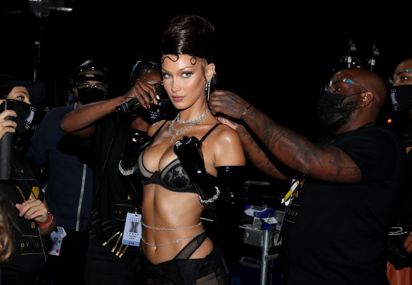Bella Hadid in lacy black bra
