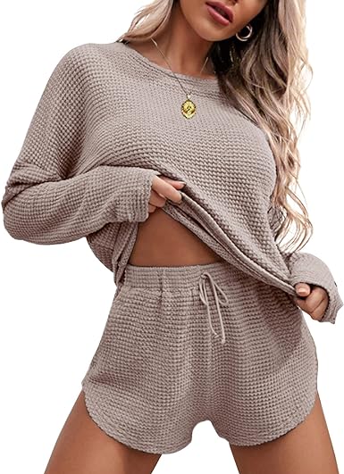 Ekouaer Womens Waffle Knit Pajama Sets