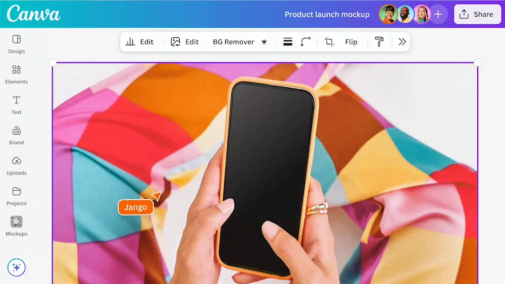 Preview of Canva’s Custom Mockups feature, turning user-uploaded images into professional mockup templates within seconds.