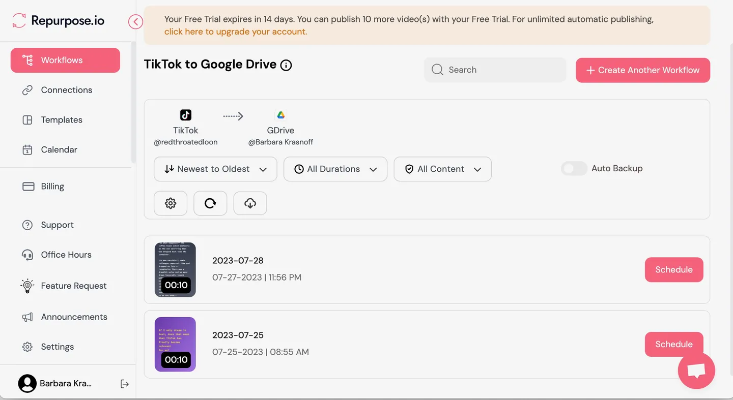 The Repurpose.io app is not free but does make it easy to transfer your TikTok videos to another platform