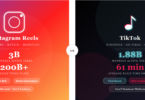 Instagram Reels vs TikTok side-by-side comparison showing monthly users, daily video plays, and platform strengths