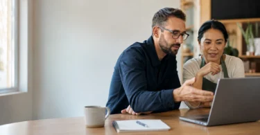 IT consultant and small business owner reviewing systems on a laptop