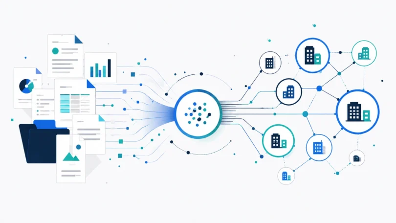 Illustration representing UCC filing data used for B2B lead generation and sales prospecting