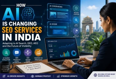 AI SEO services in India showing AI search, SEO analytics, GEO and AEO